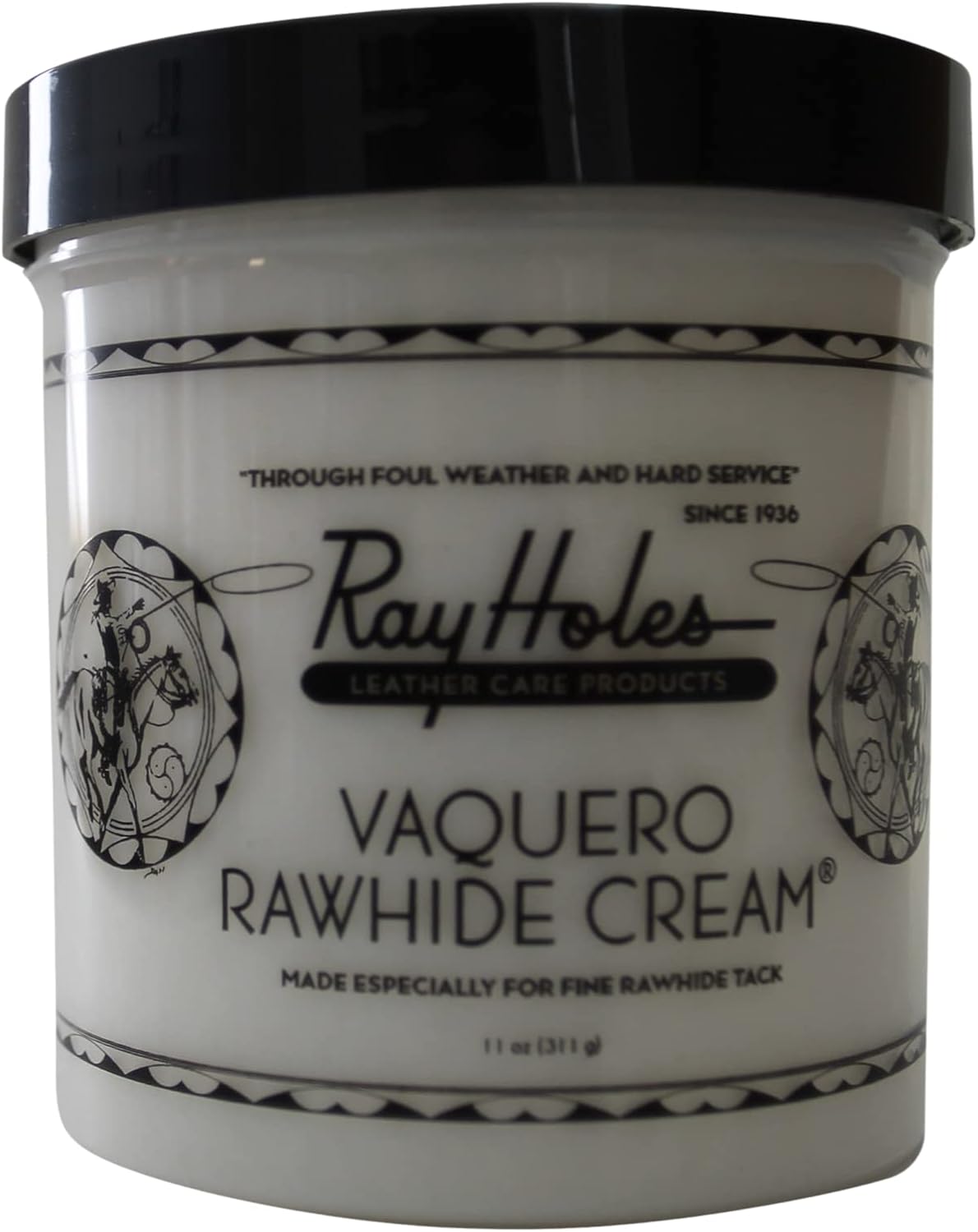 Ray Holes Leather Care Products Vaquero Rawhide Cream eleven ounce container front view authentic premium leather conditioner.