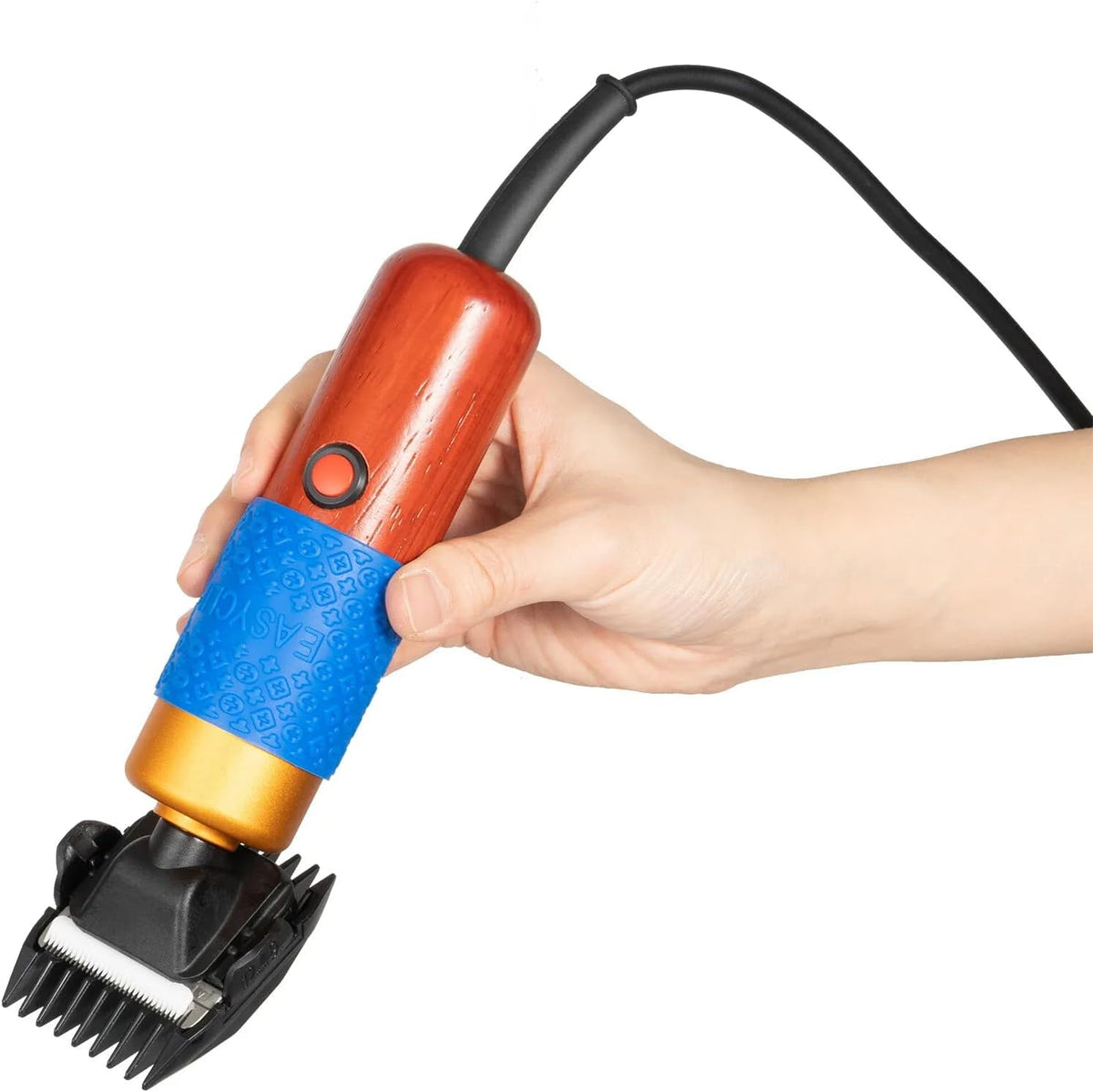 CJ Farms electric sheep shears front view on grooming table.