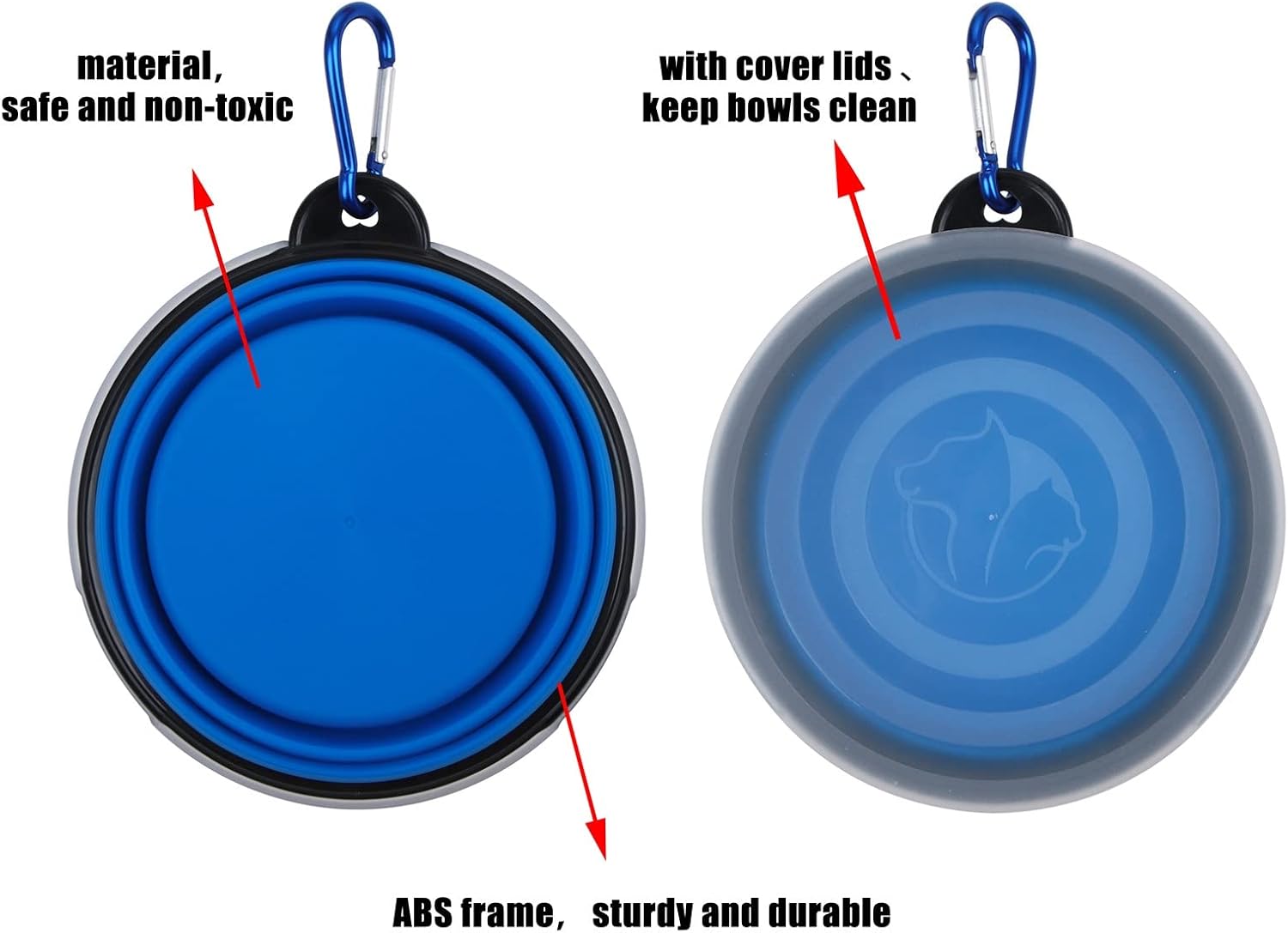 Top view of SLSON 12 Ounce travel pet bowl filled with dry dog kibble and sealed with its lid.