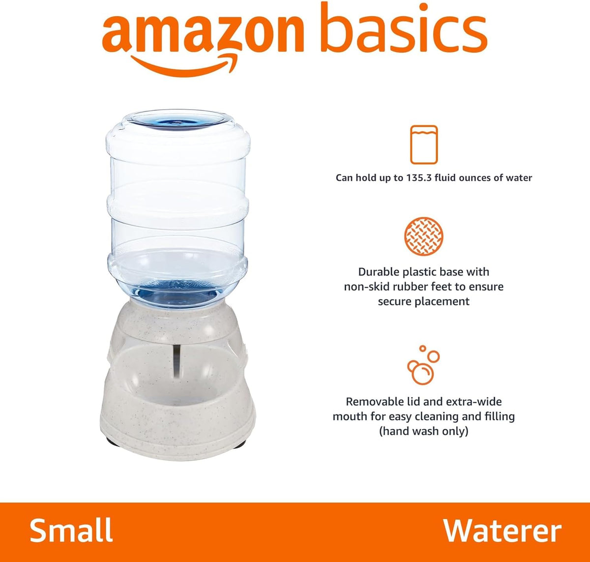 Grey automatic self dispensing gravity pet waterer with clear one gallon bottle