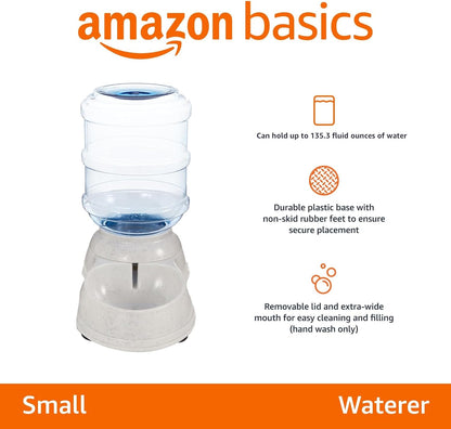 Grey automatic self dispensing gravity pet waterer with clear one gallon bottle