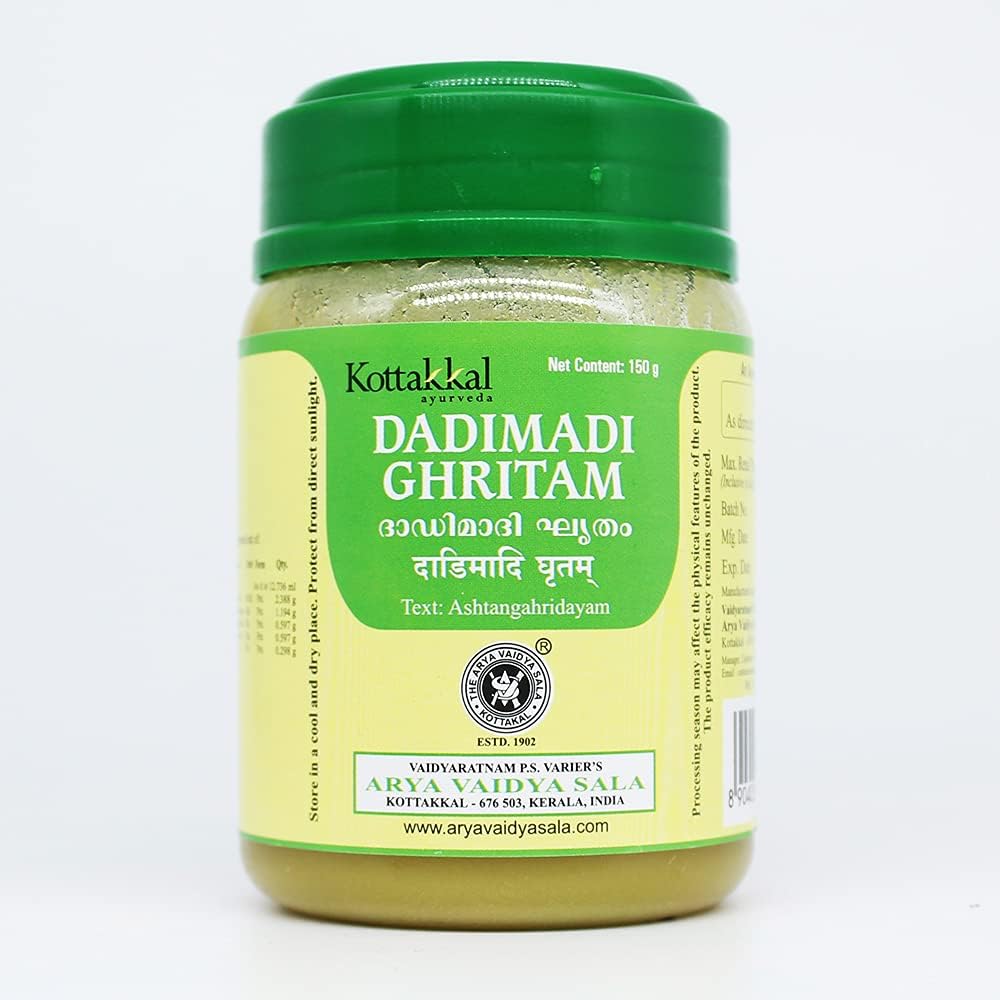 Kottakkal Ayurveda Dadimadi Ghritam 150 grams jar front view showing authentic herbal ghee packaging.