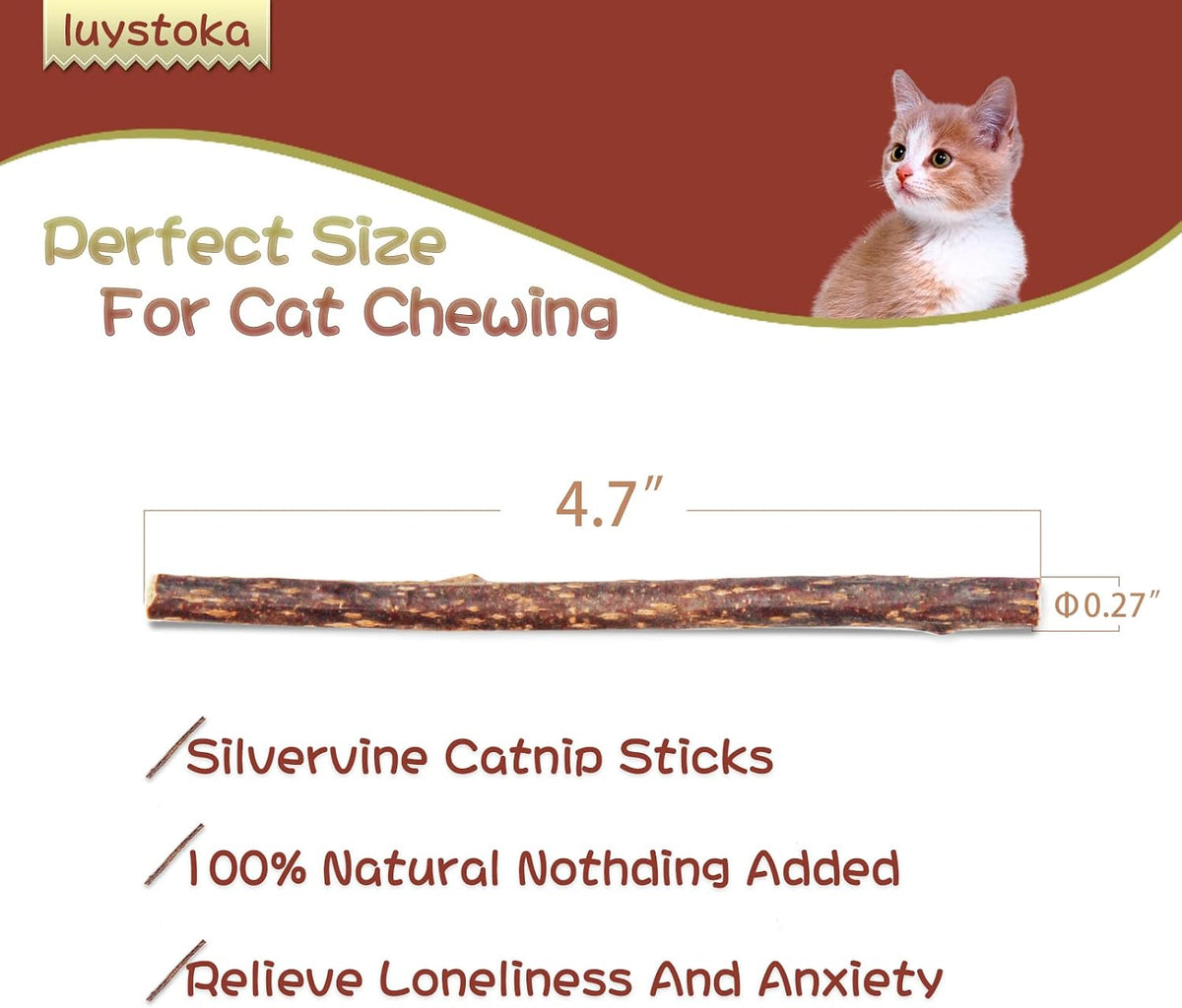 Close up of natural matatabi silvervine chew sticks for kittens