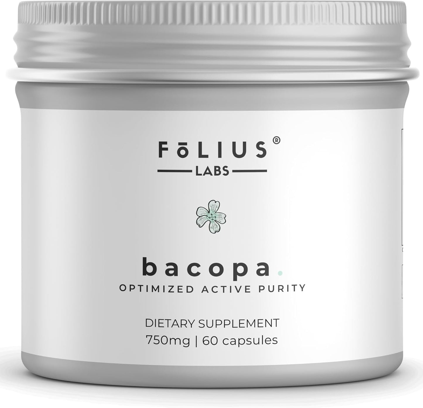 Folius Labs Bacopa Monnieri 750mg bottle front view showing clean label memory supplement