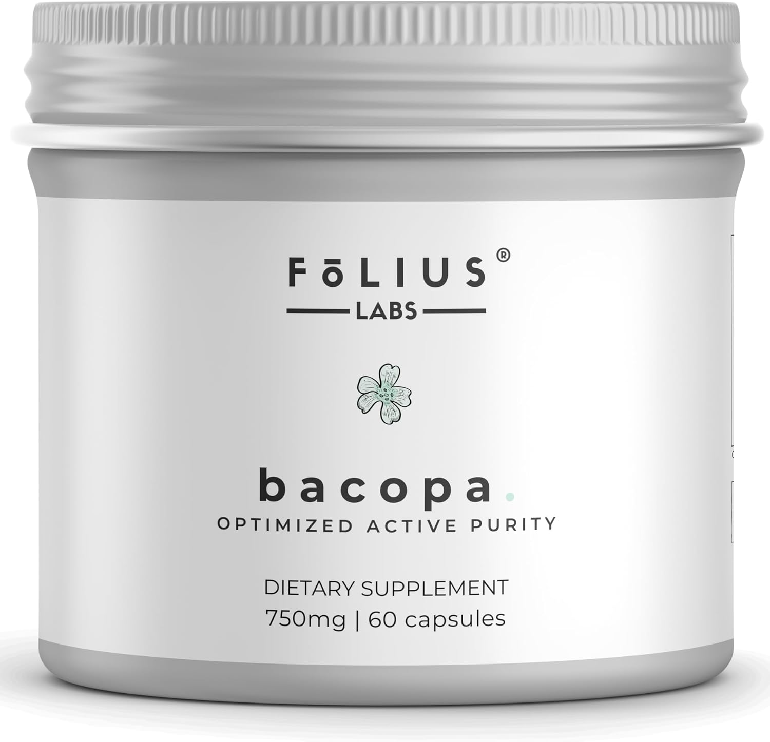 Folius Labs Bacopa Monnieri 750mg bottle front view showing clean label memory supplement