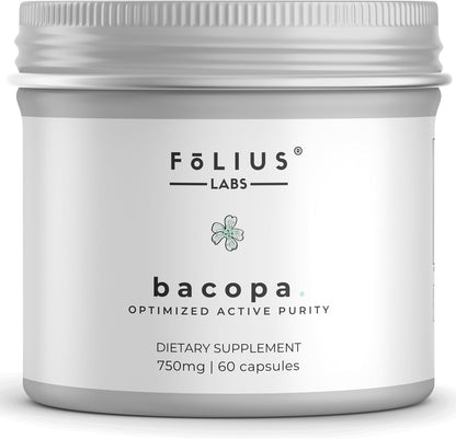 Folius Labs Bacopa Monnieri 750mg bottle front view showing clean label memory supplement