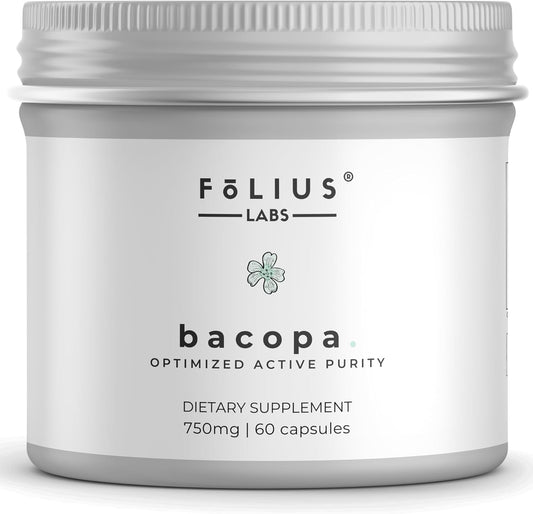 Folius Labs Bacopa Monnieri 750mg bottle front view showing clean label memory supplement