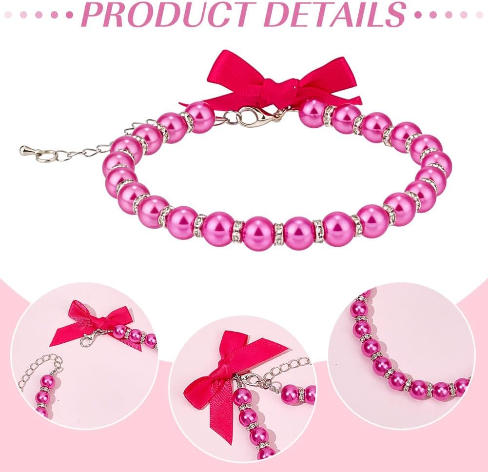 Three pieces of fancy faux pearl pet necklaces arranged neatly to display the color variants