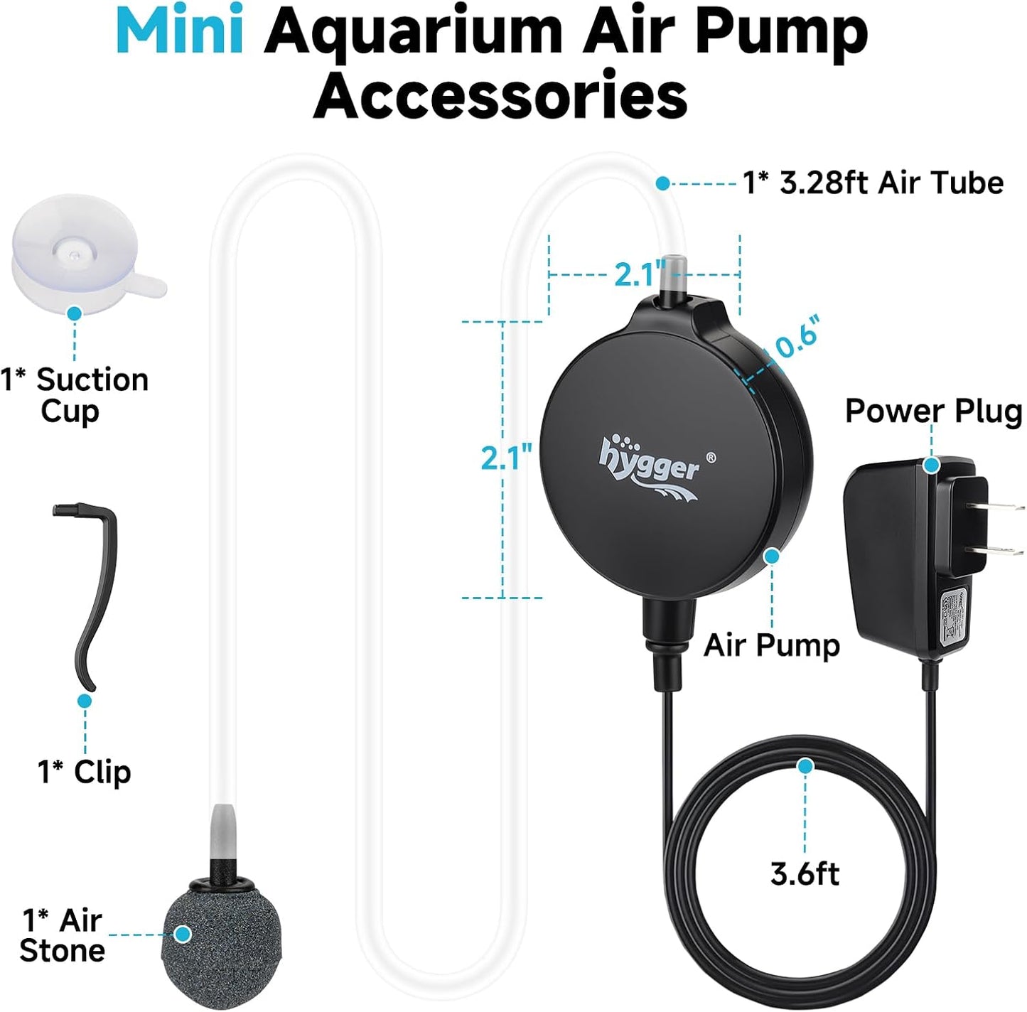 hygger 1.5 Watt Mini Aquarium Air Pump, Quiet Aerator with Air Stone Tubing Suction Cup Clip, Small Fish Tank Bubbler Oxygen Pump for 1 to 15 Gallon Betta Tank, Fish Bowl, Desk Small Tank - Image 5