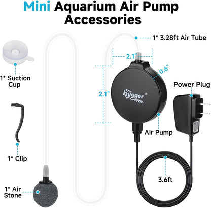 hygger 1.5 Watt Mini Aquarium Air Pump, Quiet Aerator with Air Stone Tubing Suction Cup Clip, Small Fish Tank Bubbler Oxygen Pump for 1 to 15 Gallon Betta Tank, Fish Bowl, Desk Small Tank - Image 5