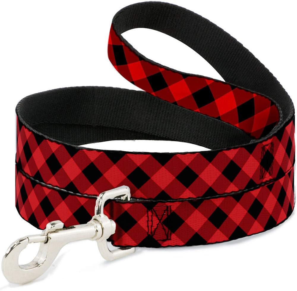 Buckle-Down pet leash front view showing diagonal buffalo plaid pattern