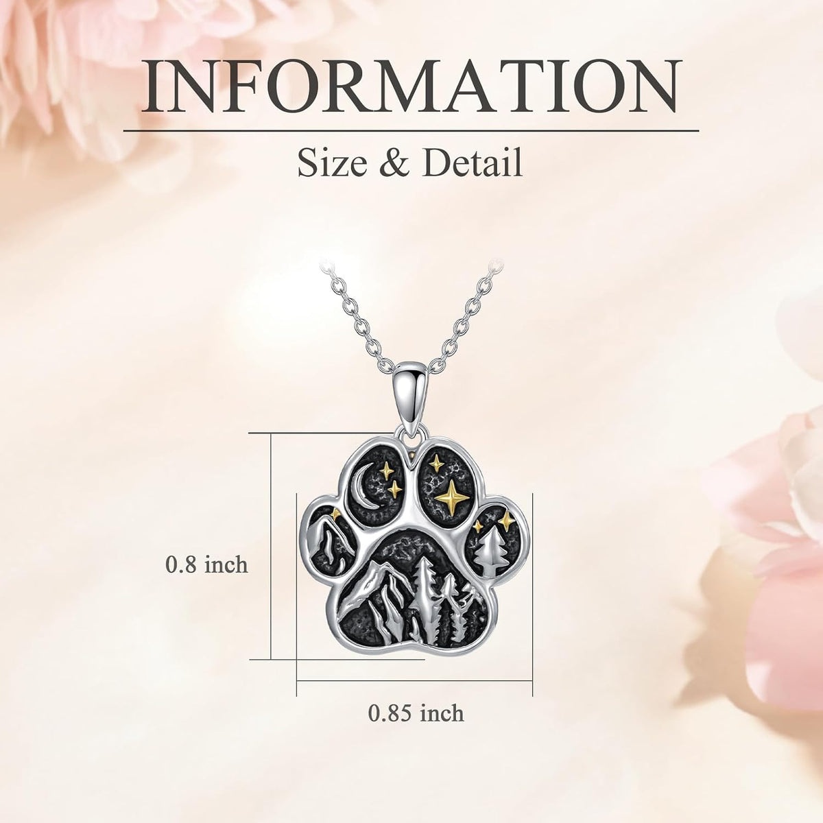 Side view of the authentic KZX silver paw print necklace highlighting its polished finish