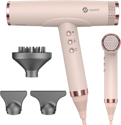 Slopehill Professional Ionic Hair Dryer ceramic pink front view showcasing the modern dusty rose design and rose gold accent ring.