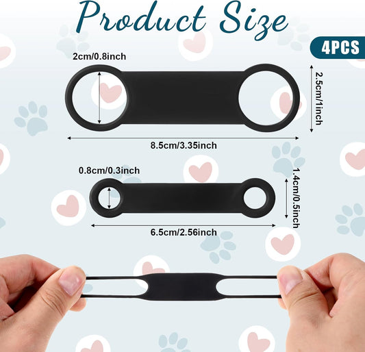 Two different sizes of Styquenzer slide on pet ID tag silent holders laid flat.