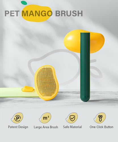 Awpland sunflower and mango inspired pet grooming tool cleaning loose fur from an indoor cat.