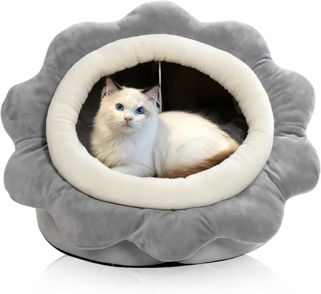 Cat Beds for Indoor Cats - Rabbit-Shaped Cat Cave Bed with Hanging Toy,Super Soft Calming Pet Bed for Kitten&Puppy,Small Dog,Warm Plush&Machine Washable&Removable Cotton Pad,cat Hideaway(Grey M) - Image 14