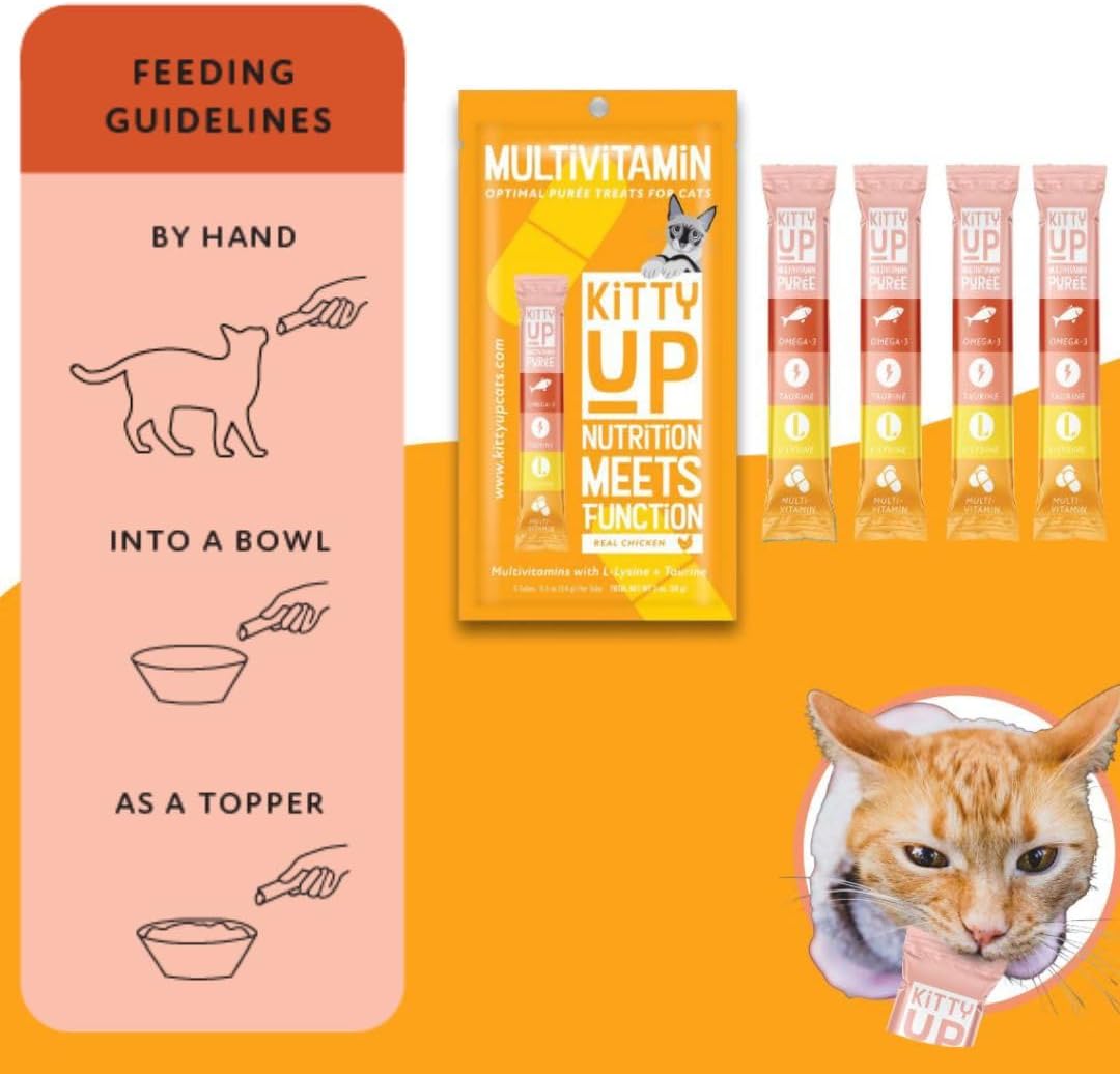 Kitty Up Lickable Cat Treats - All Natural Chicken Puree Tubes with Lysine & Taurine | Grain-Free Wet Treats for Indoor Cats & Kittens (12 Pack) - Image 7