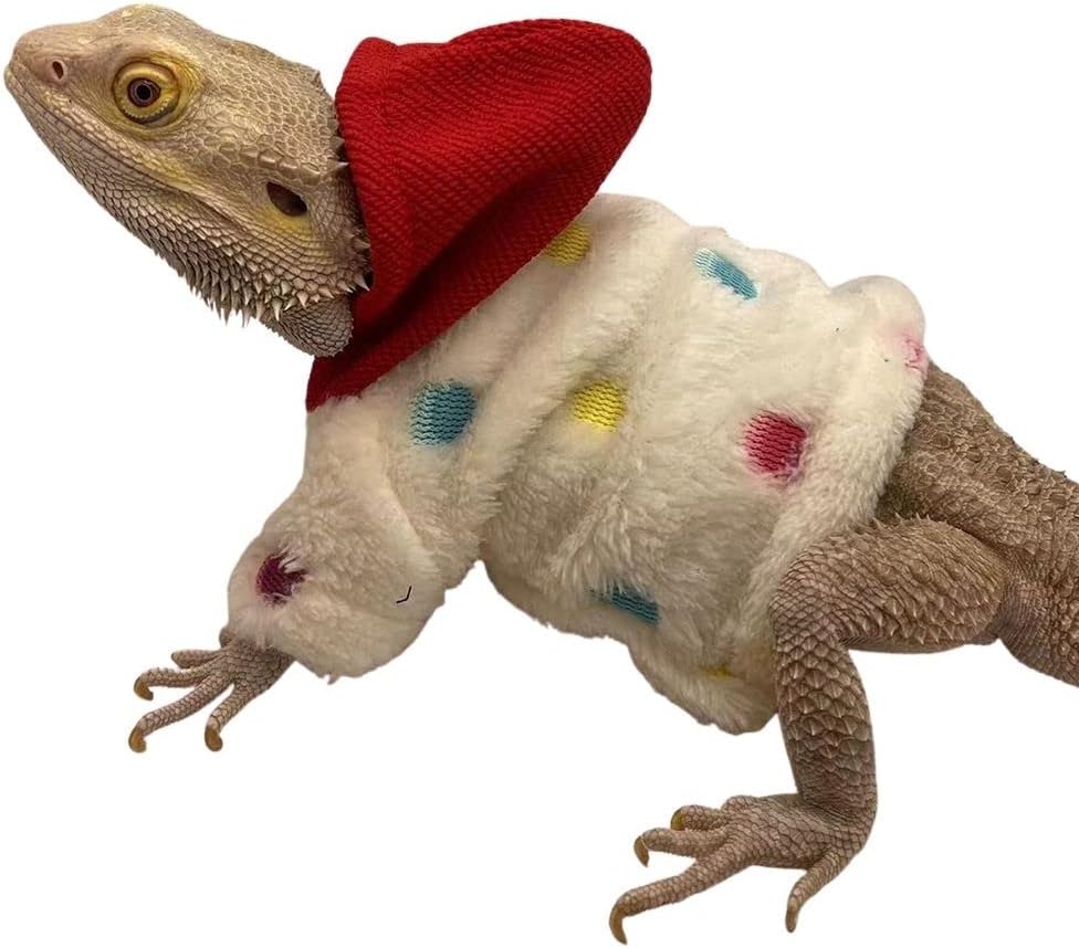 KUNBIUH white polka dot lizard hoodie front view reptile apparel