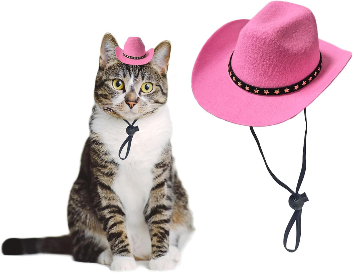 Awocan pink pet cowboy hat front view for cats and dogs