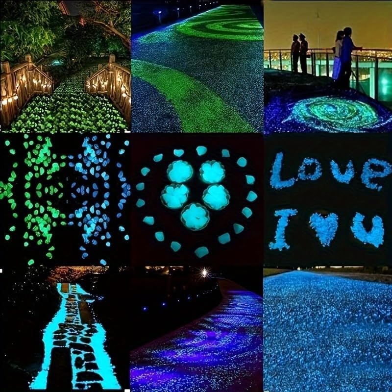 Luminous resin stones glowing in dark setting