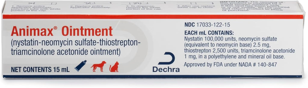 Animax(R) Ointment (nystatin-neomycin sulfate-thiostrepton-triamcinolone acetonide Ointment) 7.5 mL Tube for Dogs and Cats - Image 9