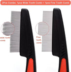 2 Pieces Fine Tooth and Wide Tooth Dog Grooming Comb - Rubber Handle Hair Comb for Small Dogs & Cats with Flea and Tick Removal (2PCS, Black Red) - Image 4