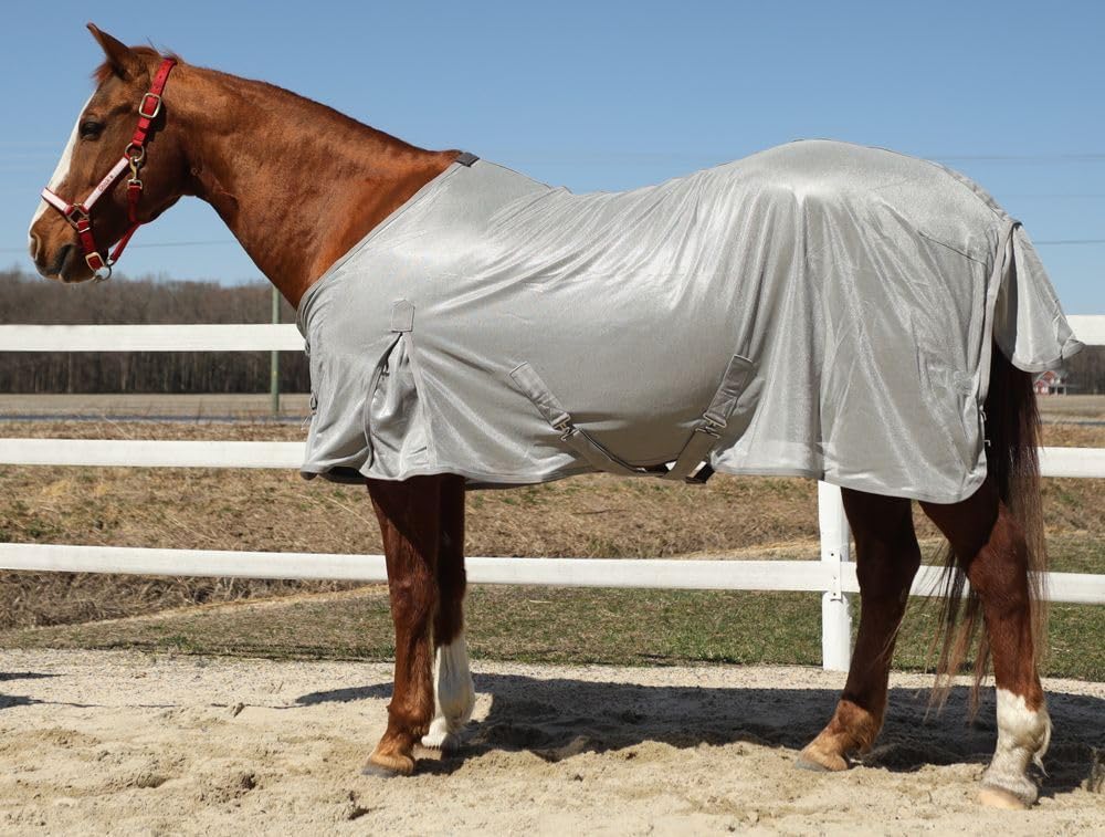 Rugged Ride insect protection blanket laid out flat to demonstrate the full body shape.