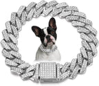 Premium pet fashion accessory featuring glitter diamond links for holiday outfits.