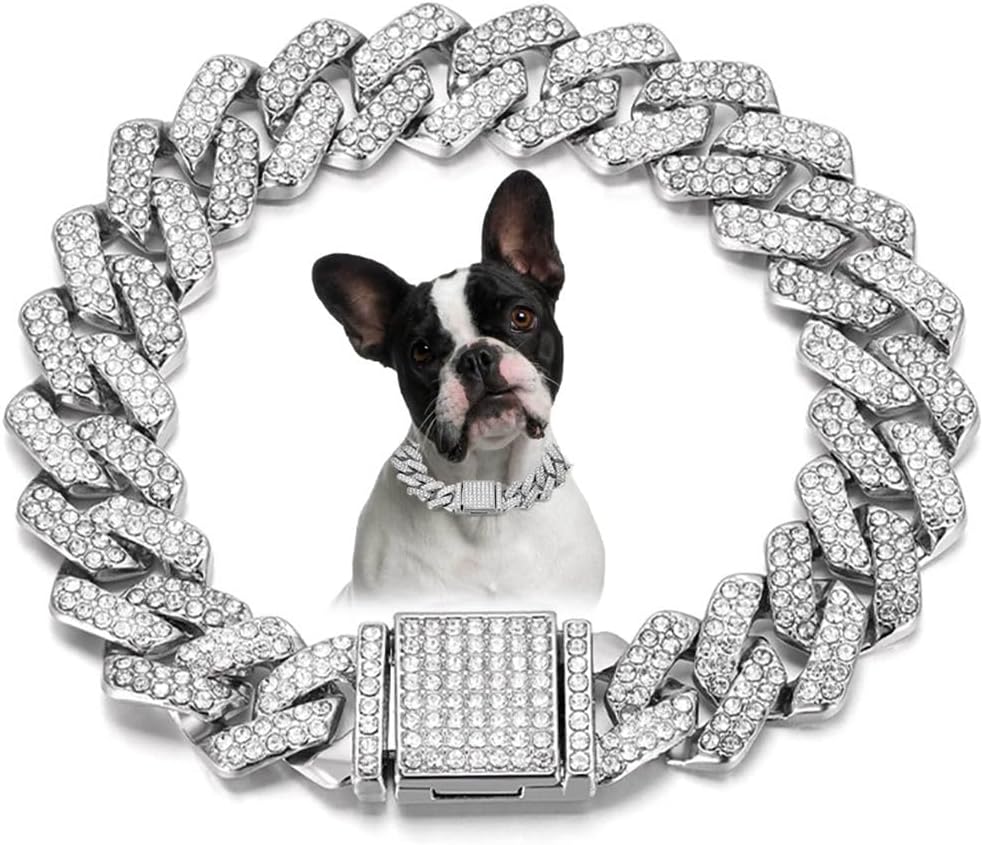 Premium pet fashion accessory featuring glitter diamond links for holiday outfits.