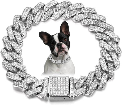 Premium pet fashion accessory featuring glitter diamond links for holiday outfits.