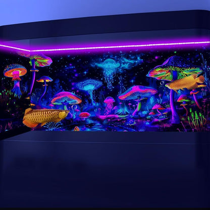 Dtekoj forty eight by twenty four inch fish tank backdrop mounted on a glass aquarium.