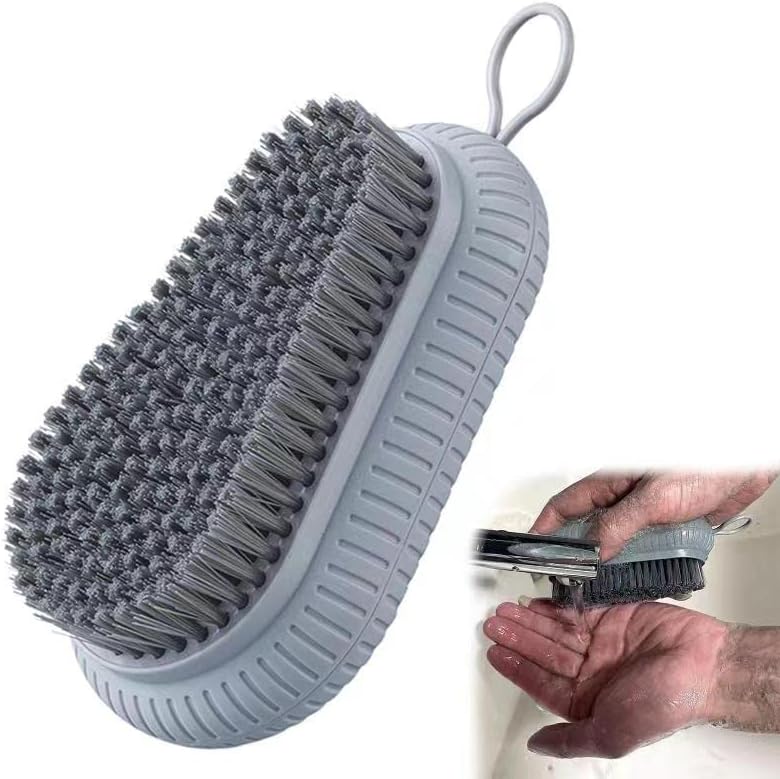 VWMYQ heavy duty fingernail scrub brush grey front view showing stiff bristles