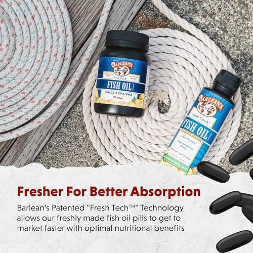 Barlean's fresh catch fish oil bottle highlighting purity and third party testing certification
