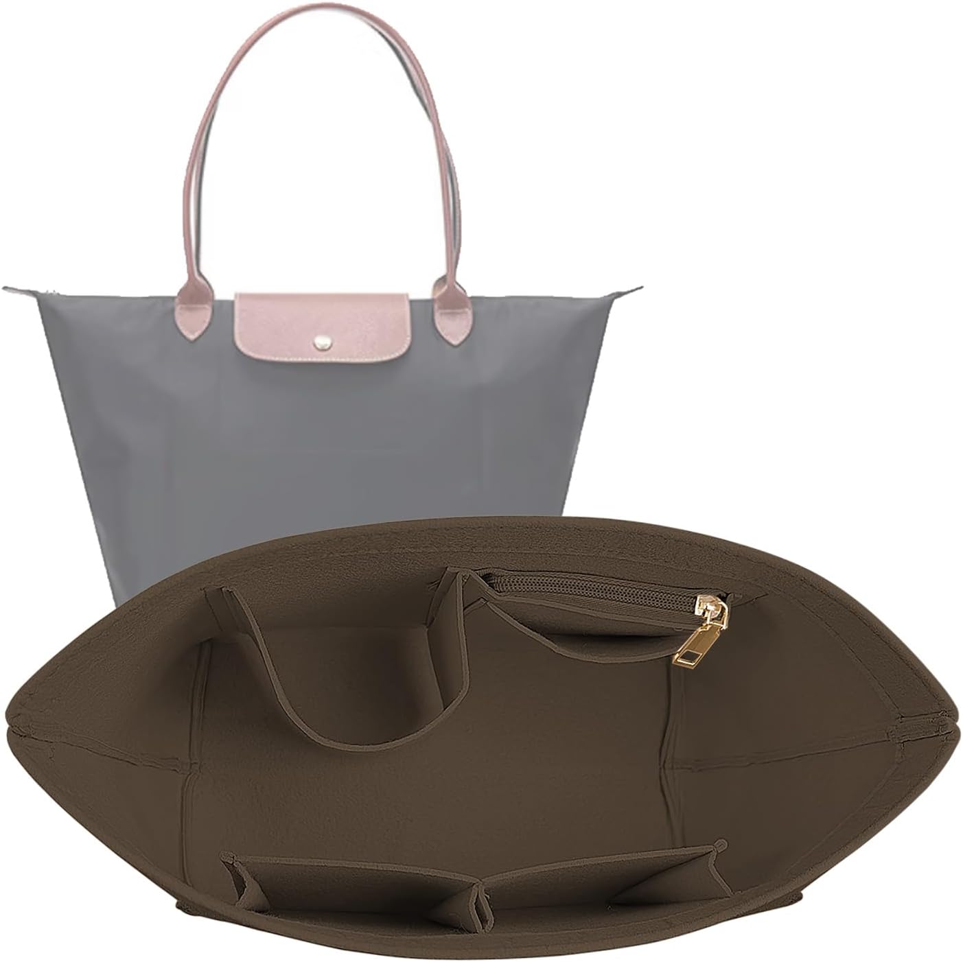 Lckaey Purse Organizer Insert for Longchamp, Premium Felt Long Champ Le Pliage Handbag Organizer Large beige - Image 13