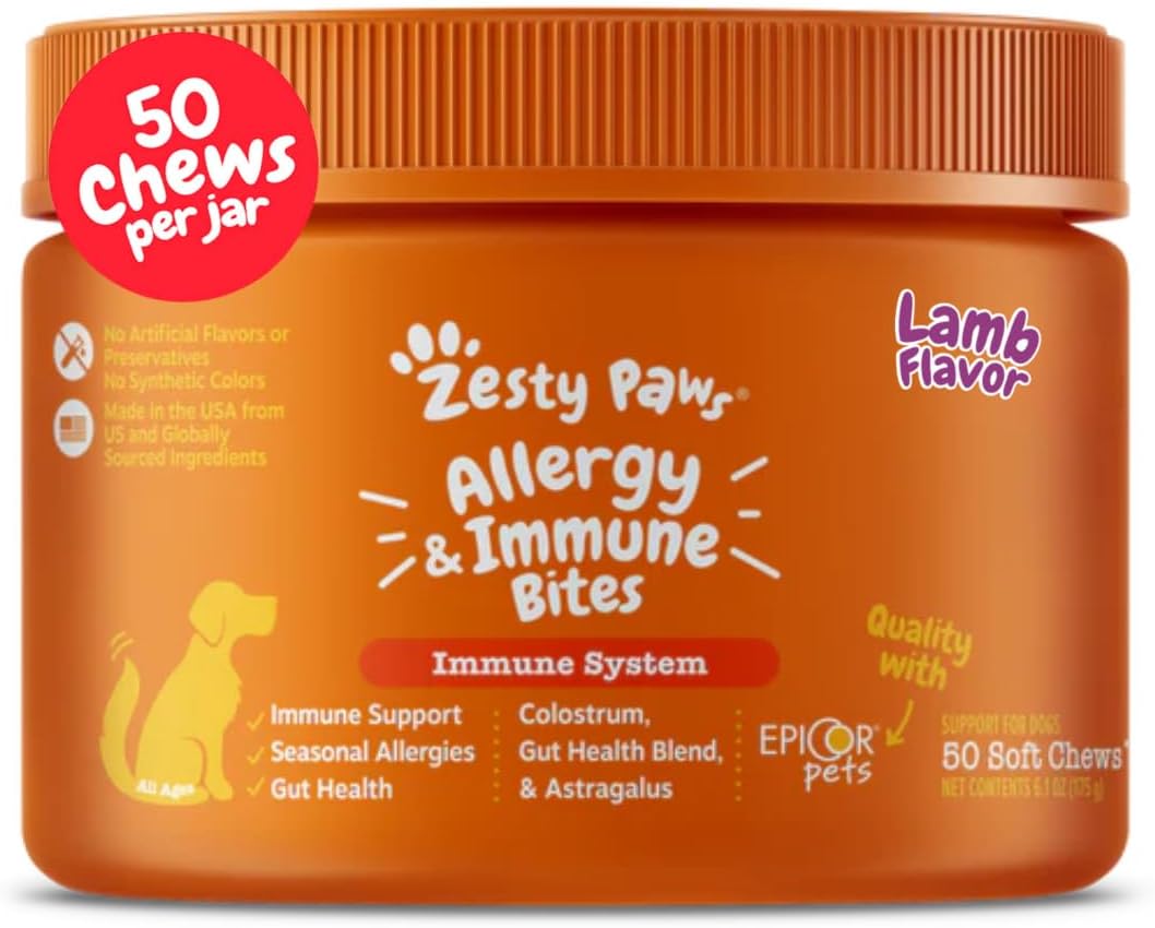 Zesty Paws Allergy Immune Bites - Dog Allergy Chews, Dog Probiotics for Itchy Skin and Ears, Lamb, 90ct - Image 13