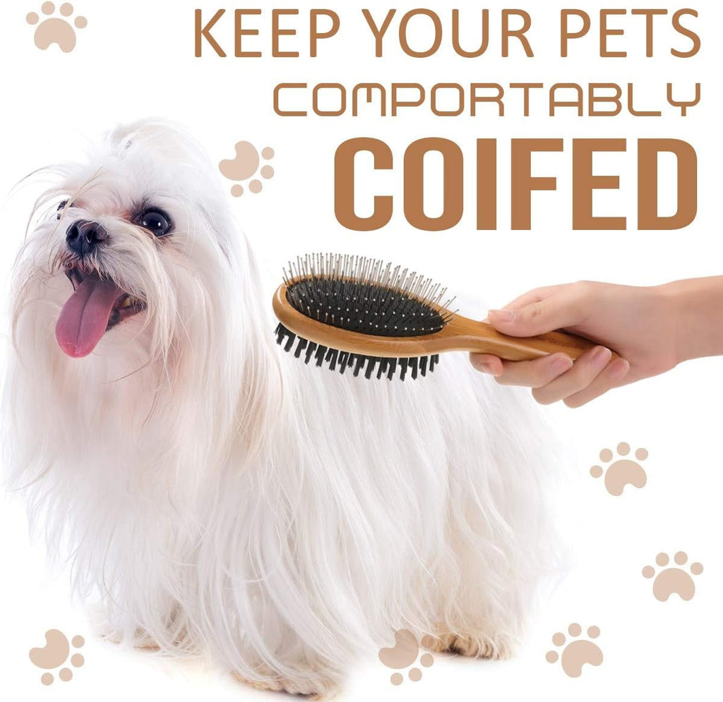 Comfortable ergonomic grip handle on a premium wooden pet brush