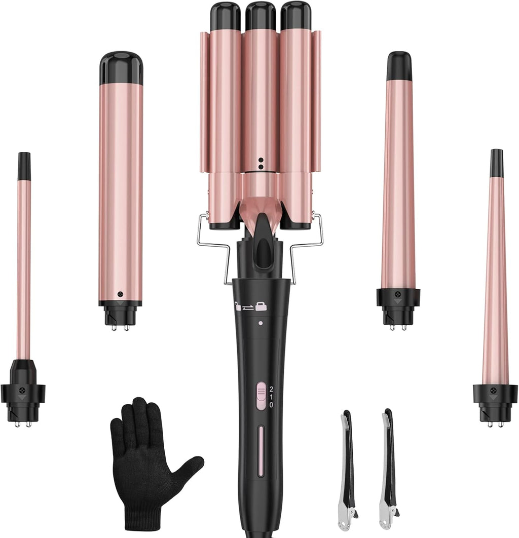 Ushow 5-in-1 professional curling wand set with interchangeable barrels