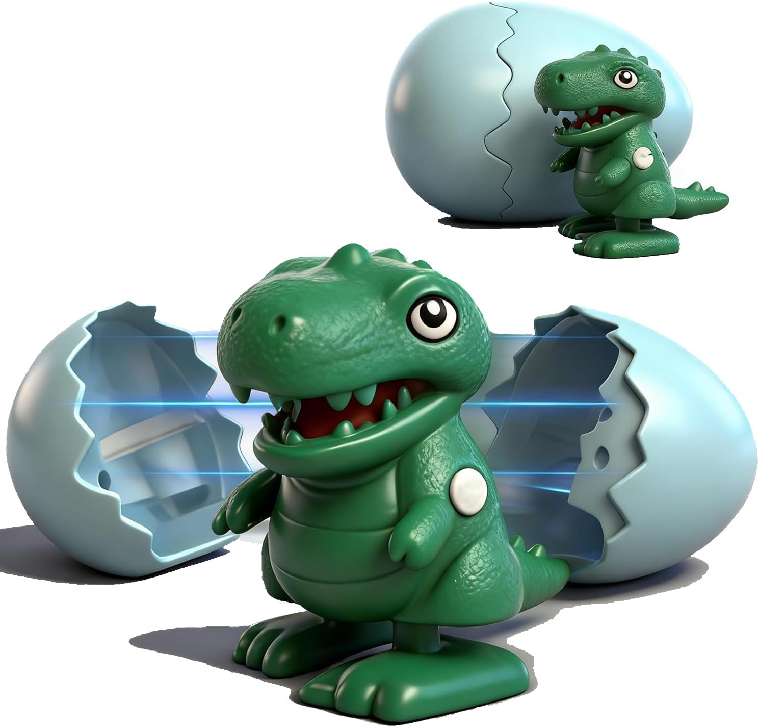 Generic Wind-Up Surprise Eggs Dinosaur front view showing blue egg outer shell