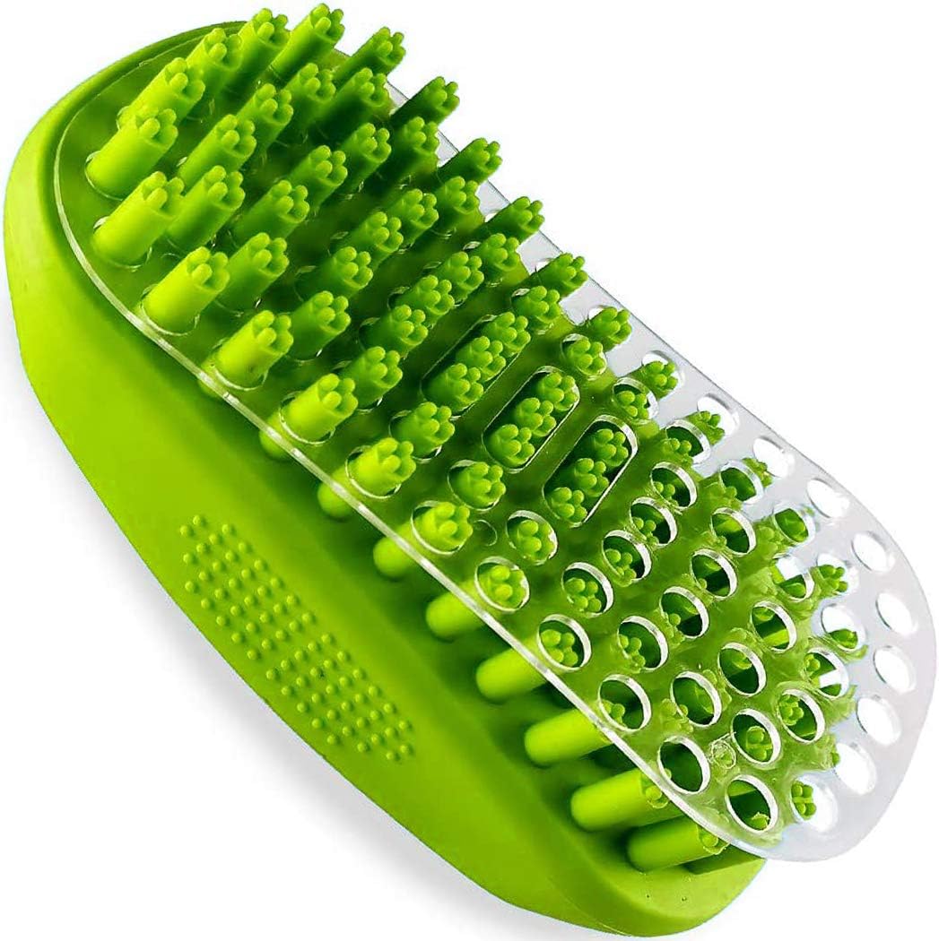 Metopets rubber curry brush for short haired dogs front view green pet grooming comb