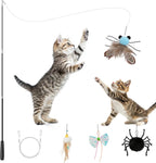 VavoPaw 4-in-1 Interactive Cat Toy Wand front view displaying the extended telescopic pole and colorful feather attachment.