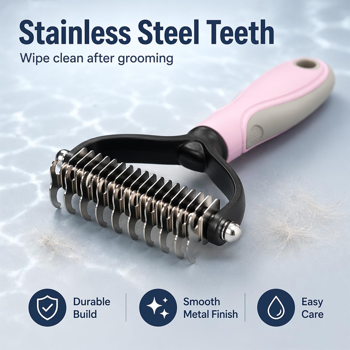 RongxingA pet undercoat rake removing loose fur from a long haired dog