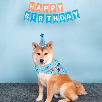 Dog Birthday Party Supplies, Dog Birthday Bandana Set, Dog Boy Girl Birthday Party Hat with Numbers for Large Medium Small Dogs Pet (Blue) - Image 9