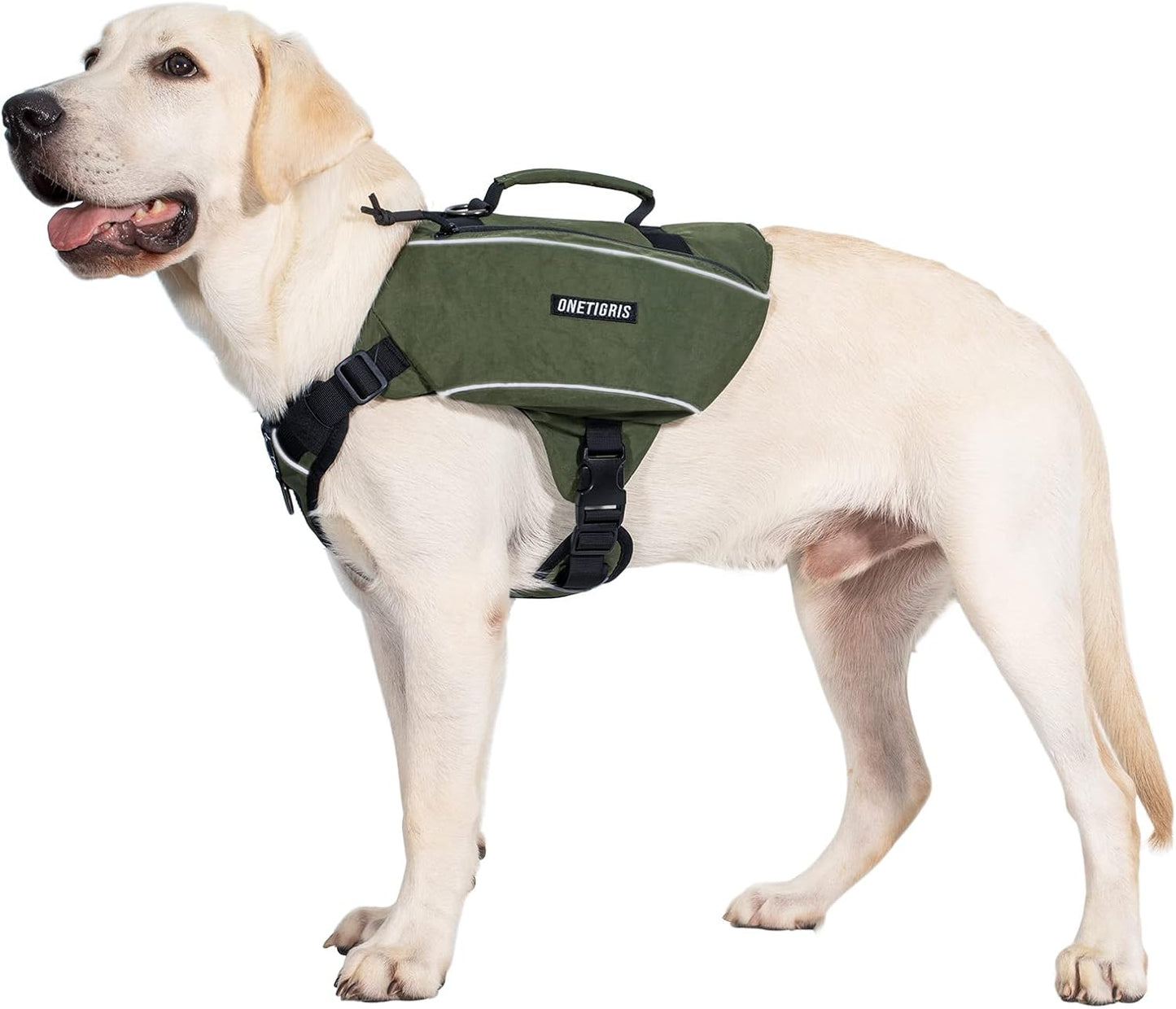 OneTigris Camelus Y-Shaped Dog Backpack in green color shown from a front angle perspective.