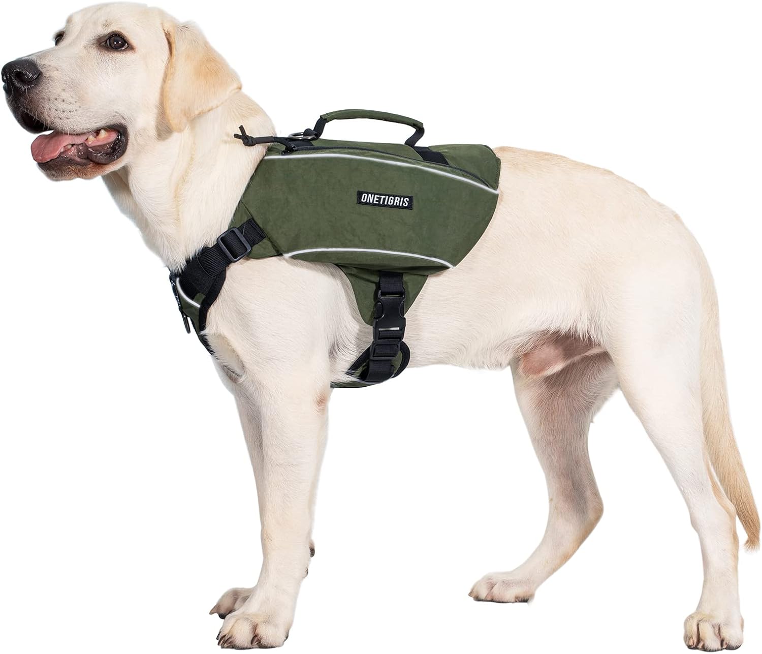 OneTigris Camelus Y-Shaped Dog Backpack in green color shown from a front angle perspective.
