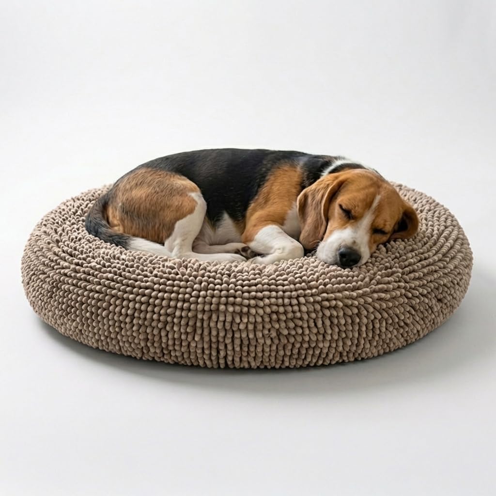 Muddy Mat(R)Cloud K-9 Bed for Dogs & Cats, Soft & Relaxing Donut Dog Bed, Chenille Material, Removable Cover, Washable & Dryer Safe-Beige Medium(35'x35') - Image 1