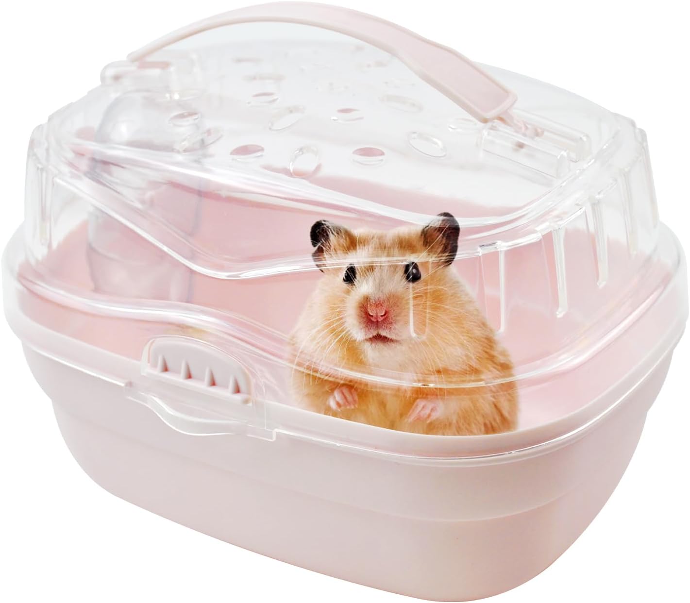 Hamster Carrier Cage with Water Bottle,Portable Hamsters Travel Cage Plastic Guinea Pig Carrying Cases Small Animal Carry Cage for Dwarf Hamsters Chinchillas Hedgehog Mouse(Pink) - Image 1