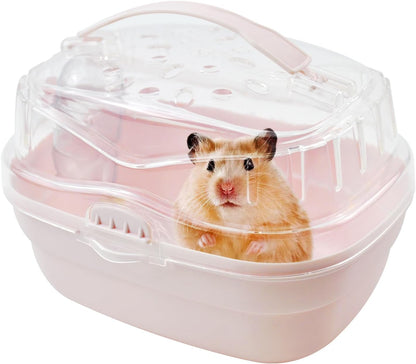 Hamster Carrier Cage with Water Bottle,Portable Hamsters Travel Cage Plastic Guinea Pig Carrying Cases Small Animal Carry Cage for Dwarf Hamsters Chinchillas Hedgehog Mouse(Pink) - Image 1