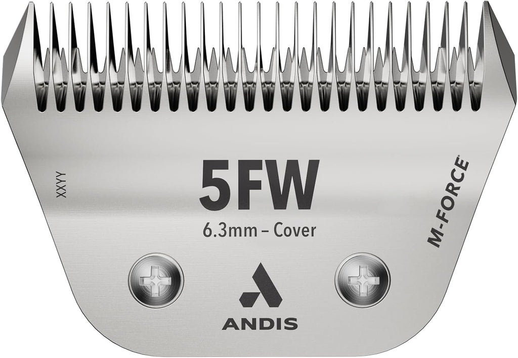 Angled top perspective of the Andis UltraEdge M-Force wide pet clipper blade showing the coarse tooth alignment.
