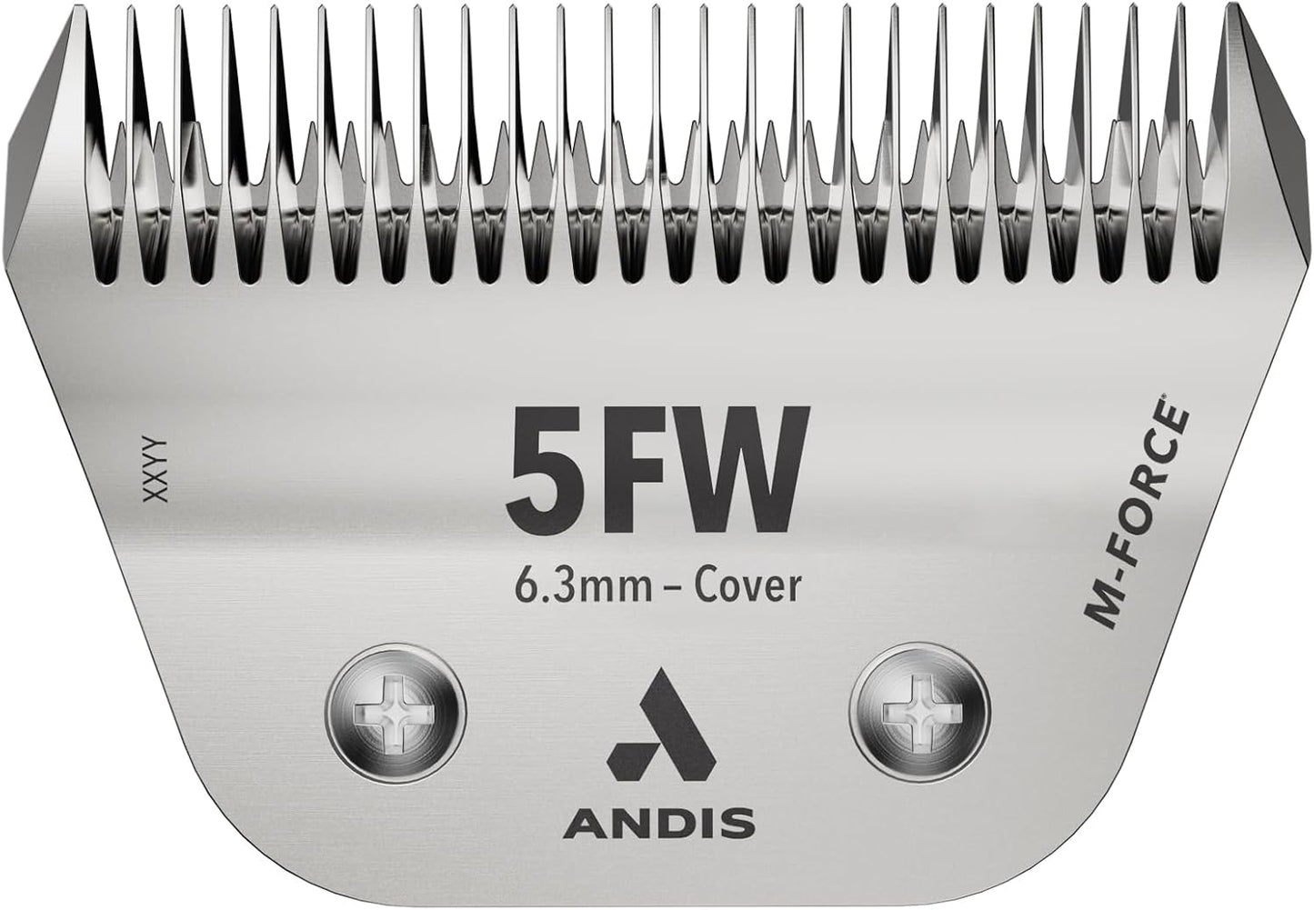 Angled top perspective of the Andis UltraEdge M-Force wide pet clipper blade showing the coarse tooth alignment.