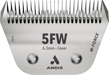 Angled top perspective of the Andis UltraEdge M-Force wide pet clipper blade showing the coarse tooth alignment.